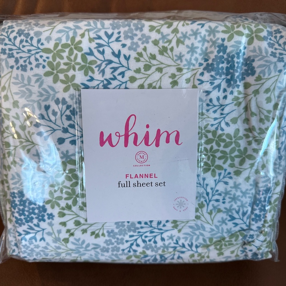 Whim Flannel Full Sheet Set - Blue and Green Floral